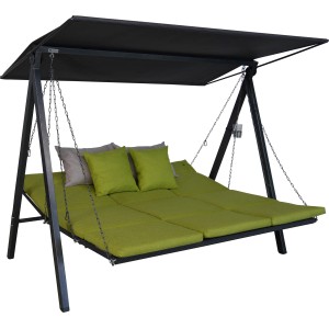 Angerer Hollywoodschaukel 3-Sitzer Lounge Smart Lime mit Sonnendach und grünen Auflagen.