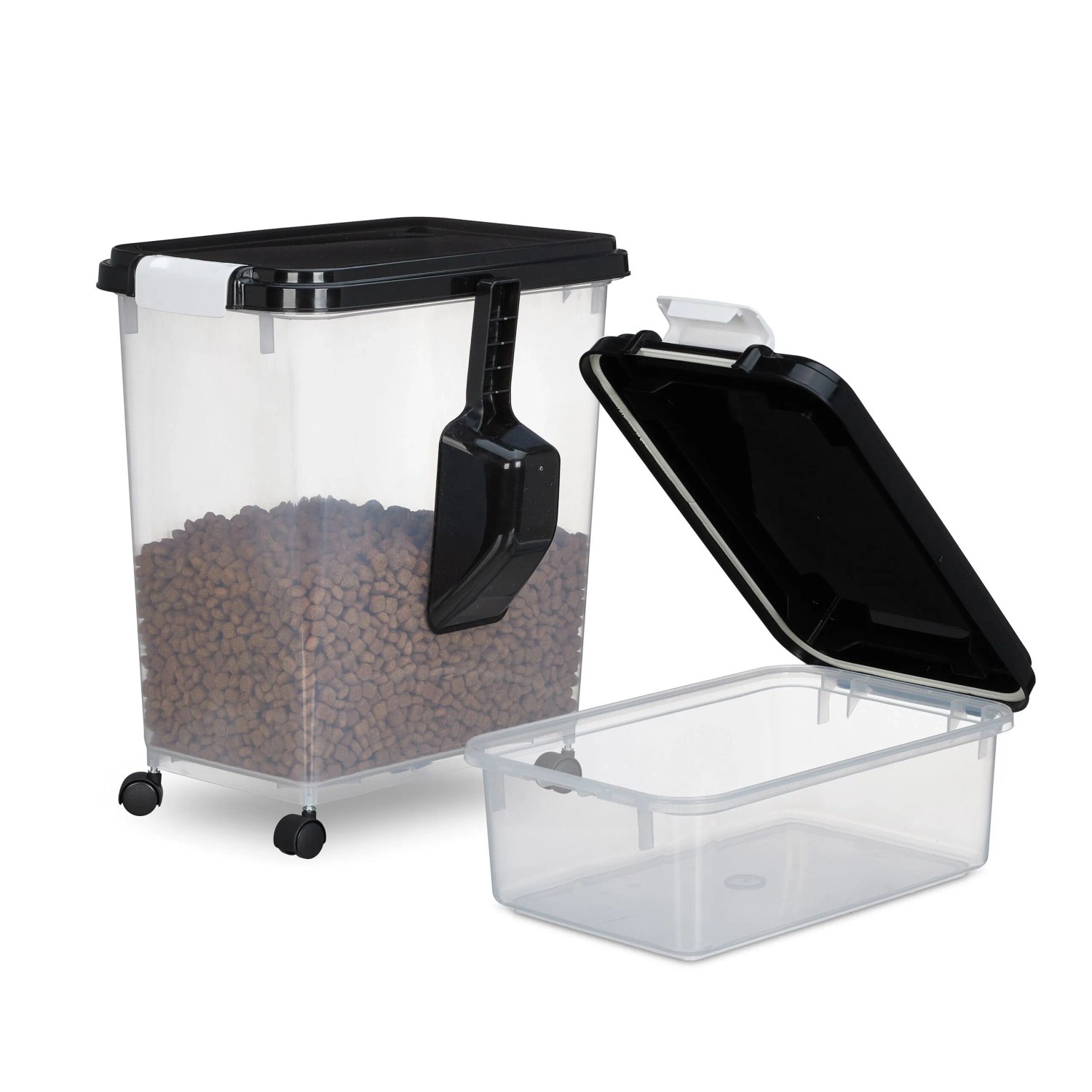 Relaxdays Hundefutter Aufbewahrungsbox 2er Set Kunststoff Transparent Schwarz Luftdicht Stapelbar 43 cm x 26,5 cm x 41 cm 15,5 cm x 26,5 cm x 41 cm