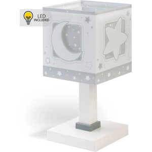 Dalber Tischlampe mit LED Nachtlicht, Luna und Sterne Design in Grau für Kinderzimmer.
