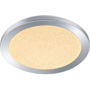 Flache, runde LED-Deckenleuchte Cesar in Chrom/Weiß, Ø 26 cm. Moderne Deckenlampe mit Dimmer.