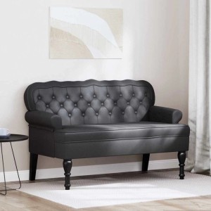 Schwarze vidaXL Chesterfield Bank aus Kunstleder, Knopfheftung, für 2 Personen.