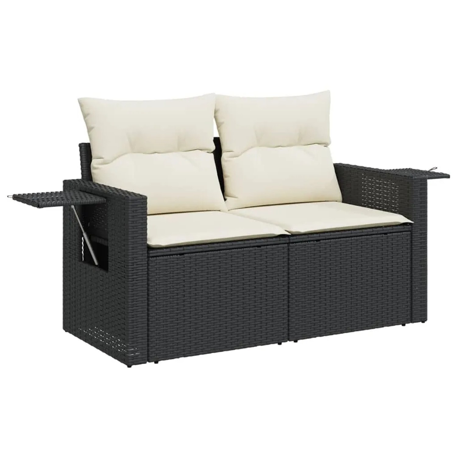 vidaXL Gartensofa mit Kissen 2-Sitzer Schwarz Poly Rattan 366017