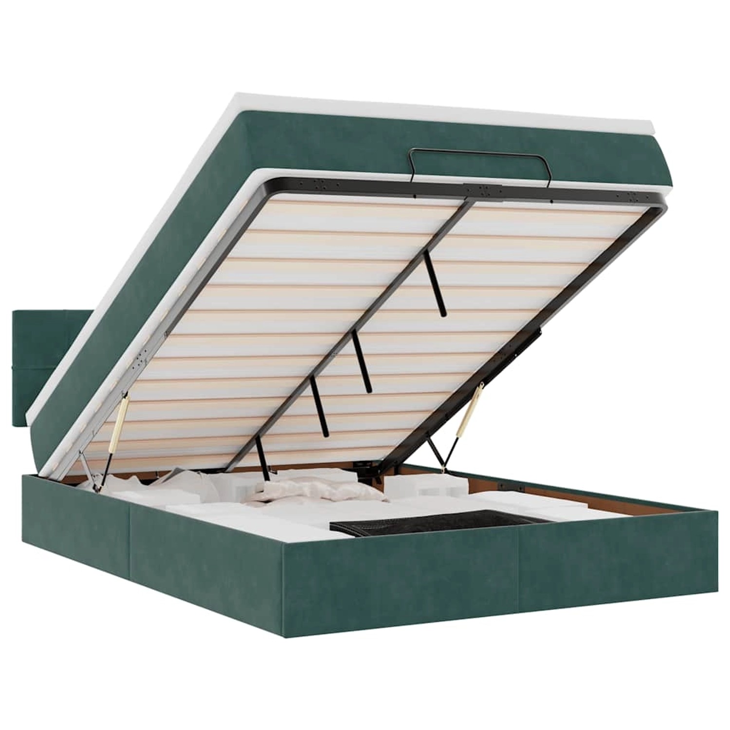 vidaXL Ottoman-Bett mit Matratze & LEDs Dunkelgrün 140x200 cm Samt 3312629