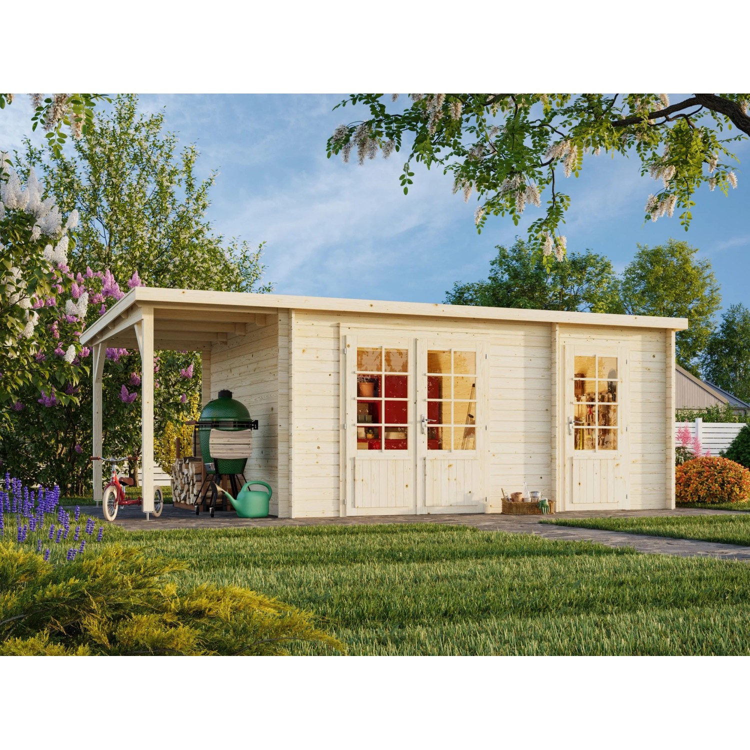 Palmako Ella Holz-Gartenhaus Grau Pultdach Tauchgrundiert 610 cm x 300 cm