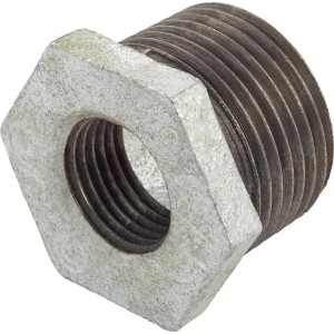 Fitting aus Temperguss, 33,3 mm x 18,6 mm, Reduzierstück für verzinkte Rohre.