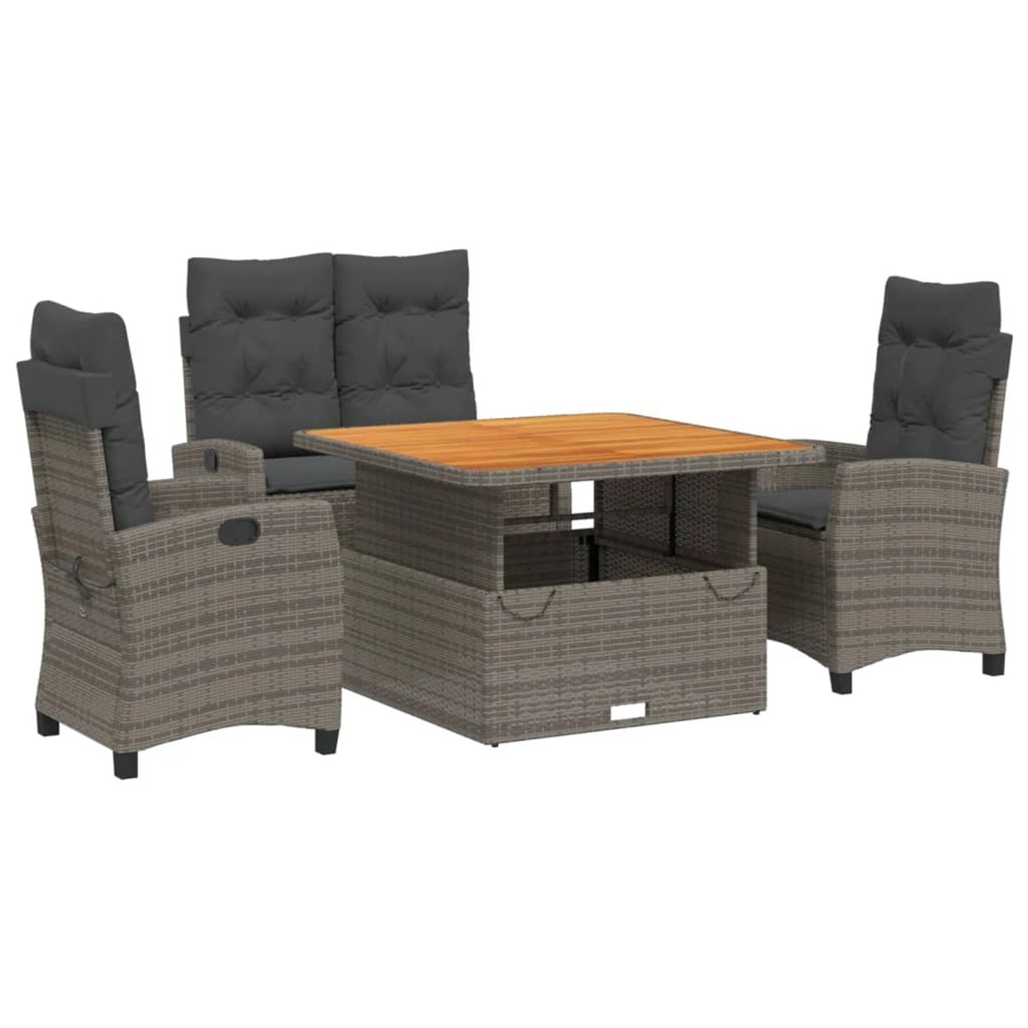 vidaXL 4-Tlg Garten-Essgruppe mit Kissen Grau Poly Rattan 3277404 günstig online kaufen