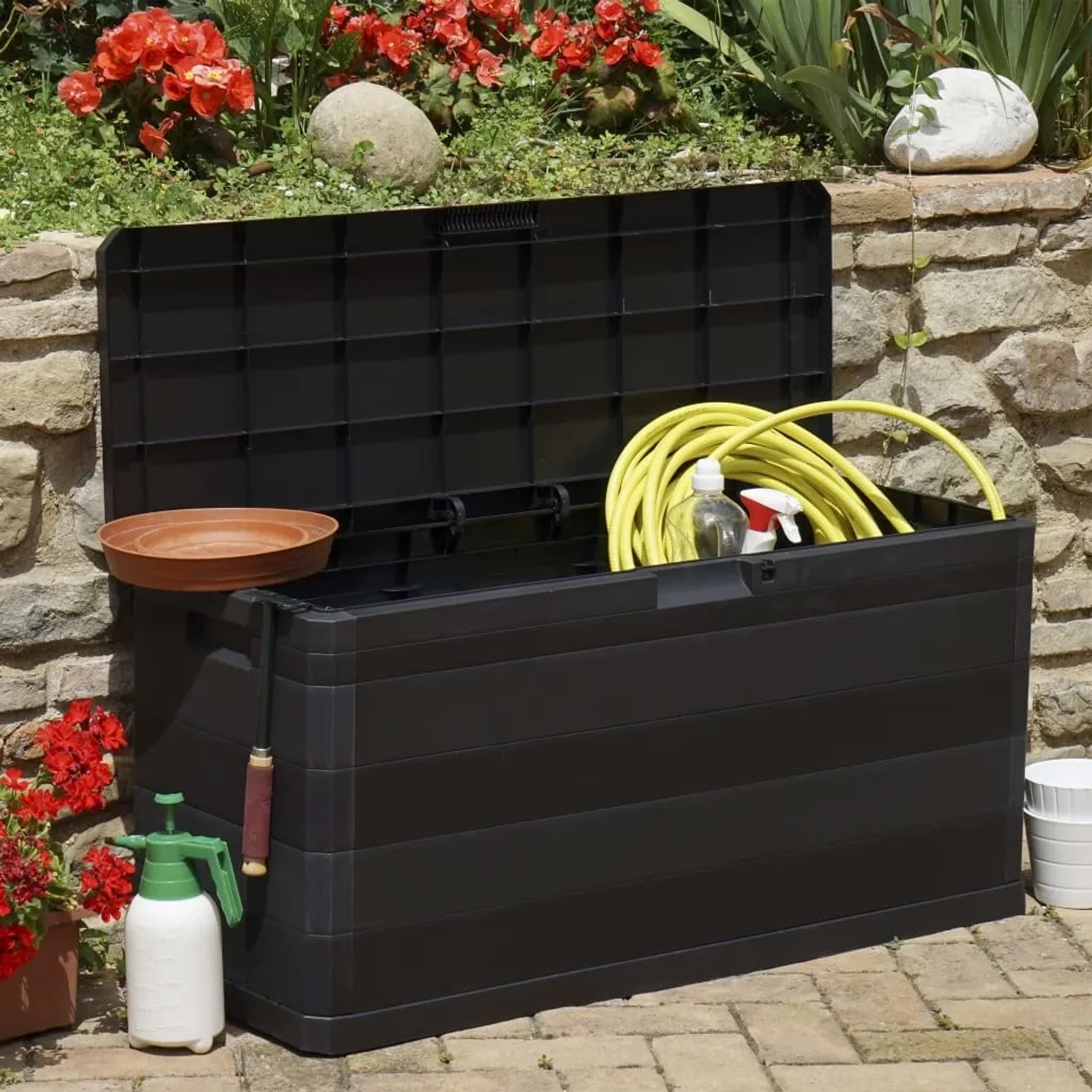 furnicato Gartenbox Schwarz Kunststoff 117 x 45 x 56 cm kaufen bei OBI