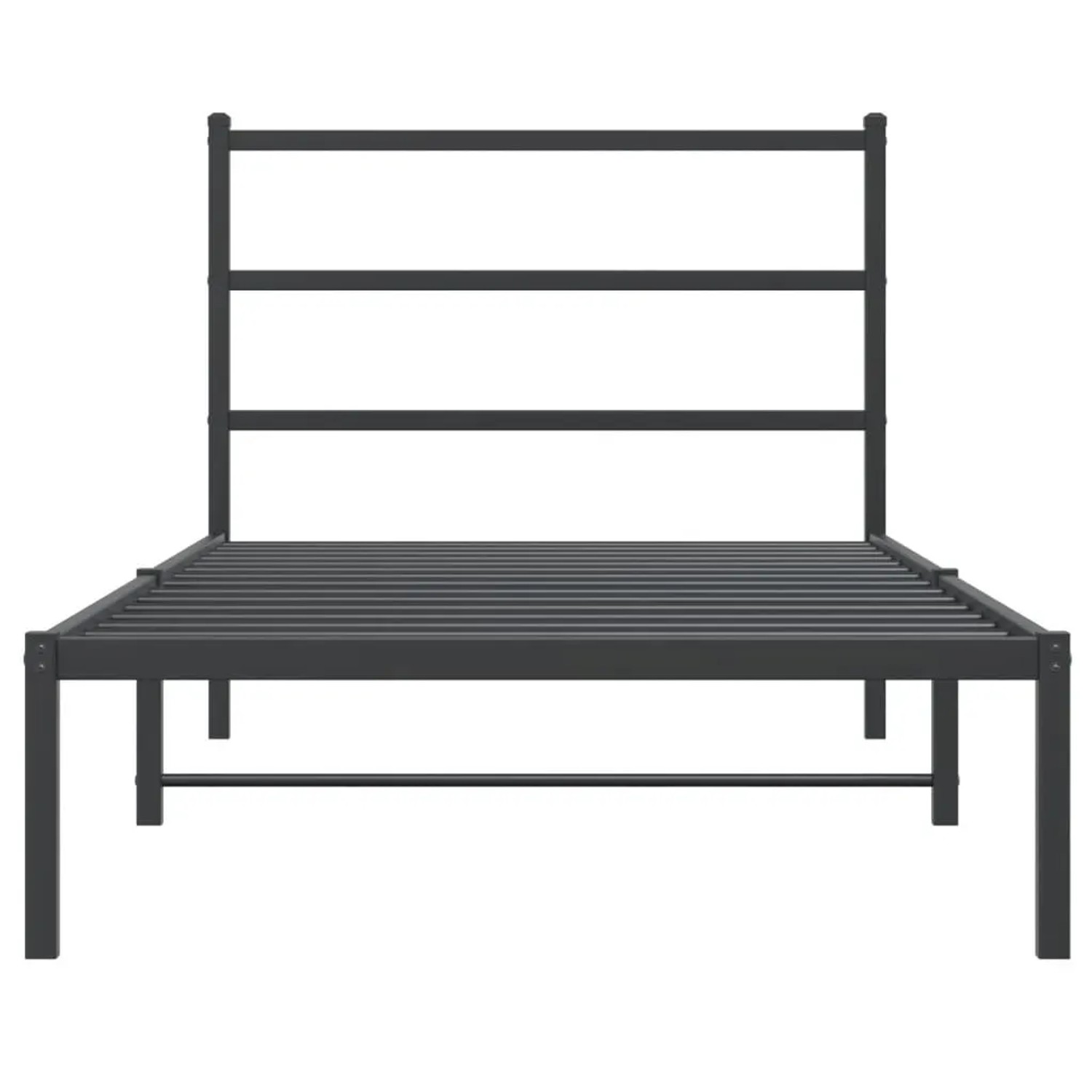 Schwarzes Metall Bettgestell 107x203 cm mit Kopfteil für Schlafzimmer.