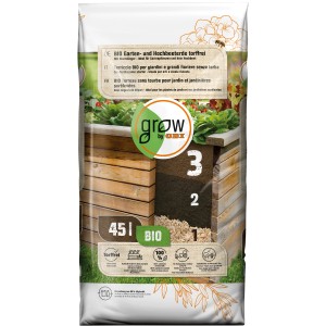 Sack GROW by OBI BIO Garten- und Hochbeeterde, torffrei, 45l. Geeignet für Hochbeete.