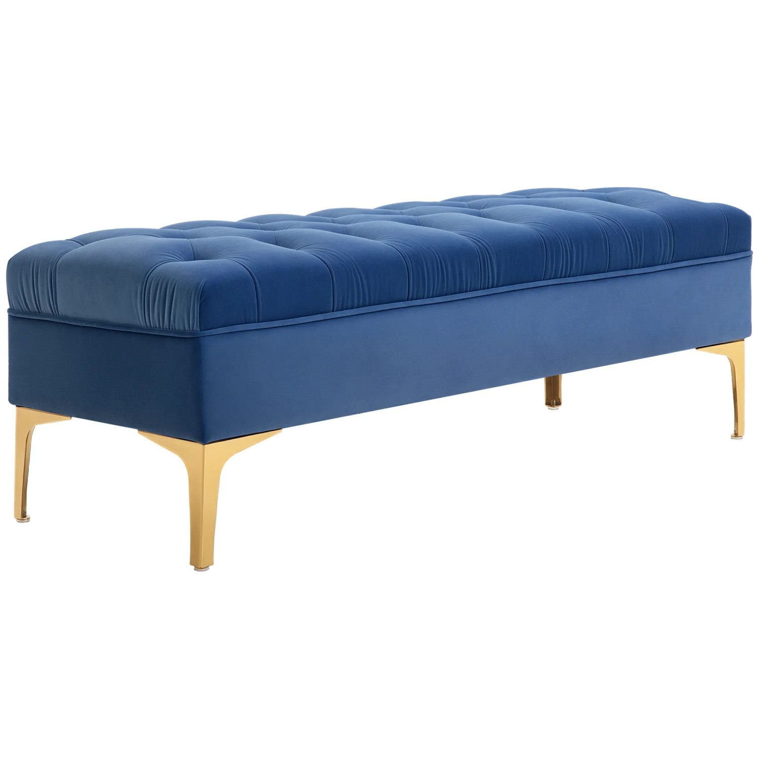 HOMCOM Polsterbank Bettbank mit Metallrahmen, Schuhbank für Schlafzimmer, Wohnzimmer (Sitzottomane, 1-St., Sitzbank), Samt Blau 118 x 45 x 42 cm
