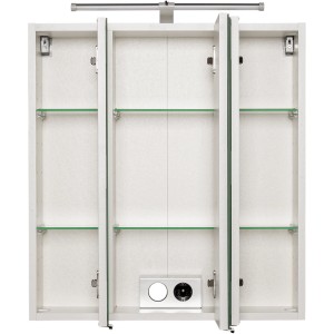 Offener Held Möbel 3D-Spiegelschrank Molina 60 cm, weiß, mit Glasböden und Aufsatzleuchte.