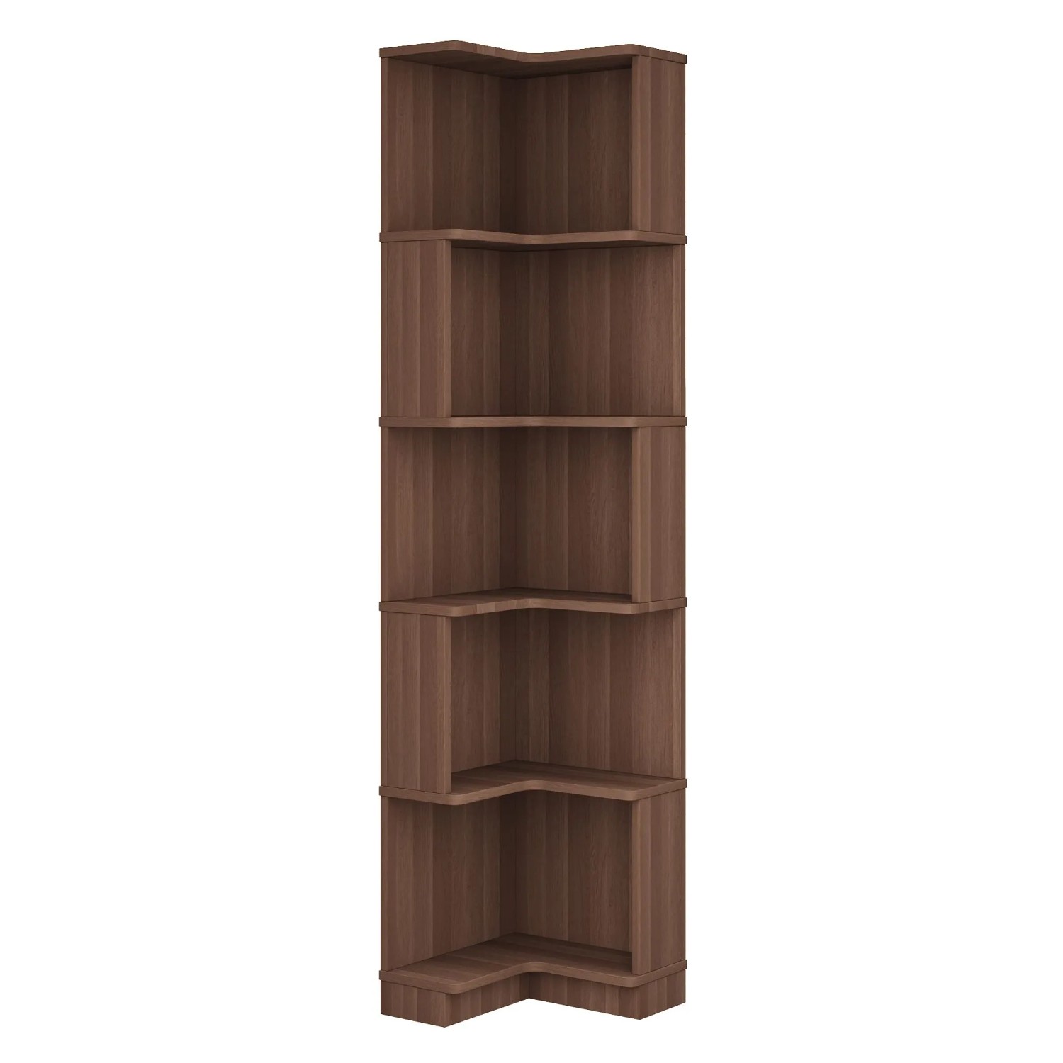 PXloue Eckbücherregal Braun mit LED 63 x 45 x 175 cm L Form Fünf Ablagen MDF