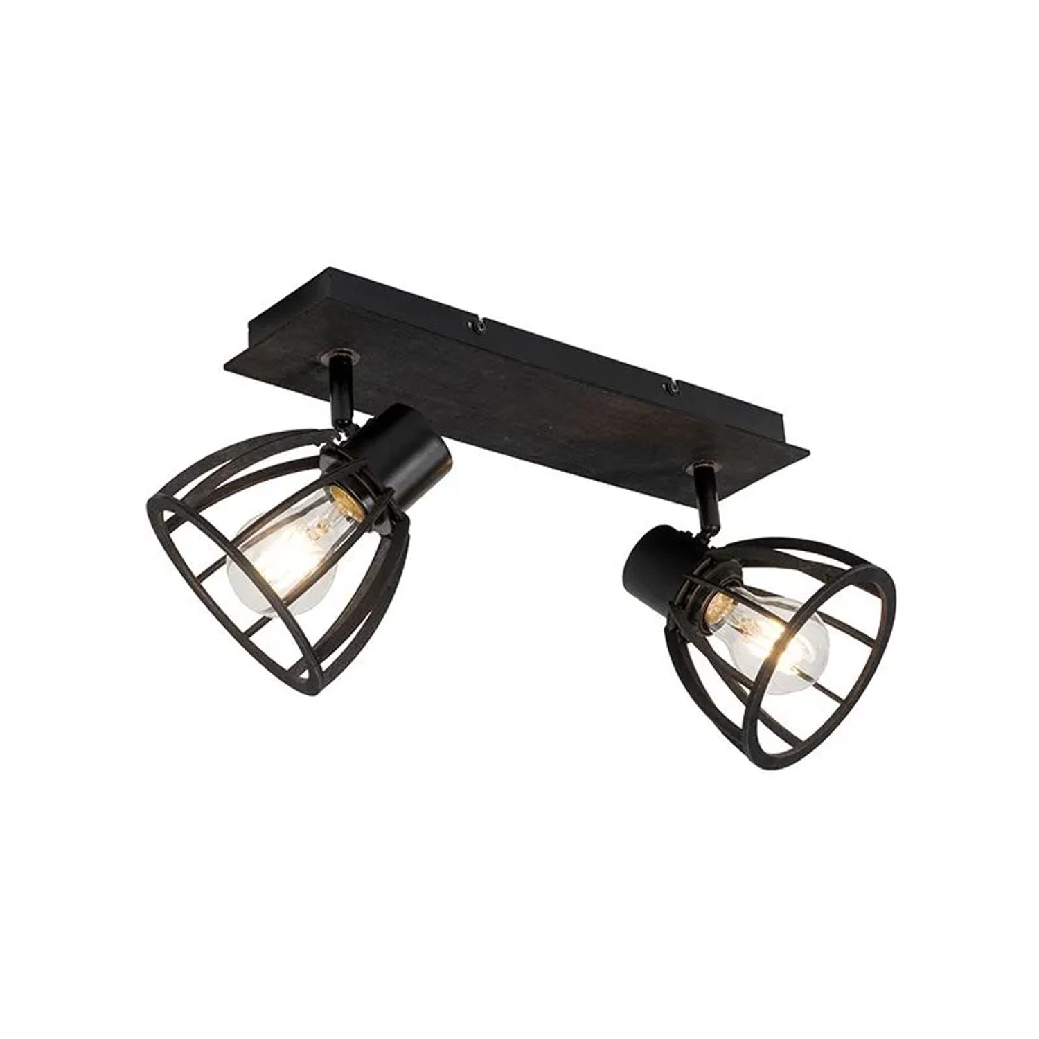 QAZQA Industrielle Deckenlampe Schwarz 2-flammig Fotu