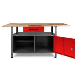Ondis24 Werkbank Set Klaus, 240 cm, mit Schränken in Rot für die Werkstatt.