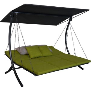 Angerer Hollywoodschaukel Swing Smart Lime, 3-Sitzer mit Sonnendach und grünen Auflagen.