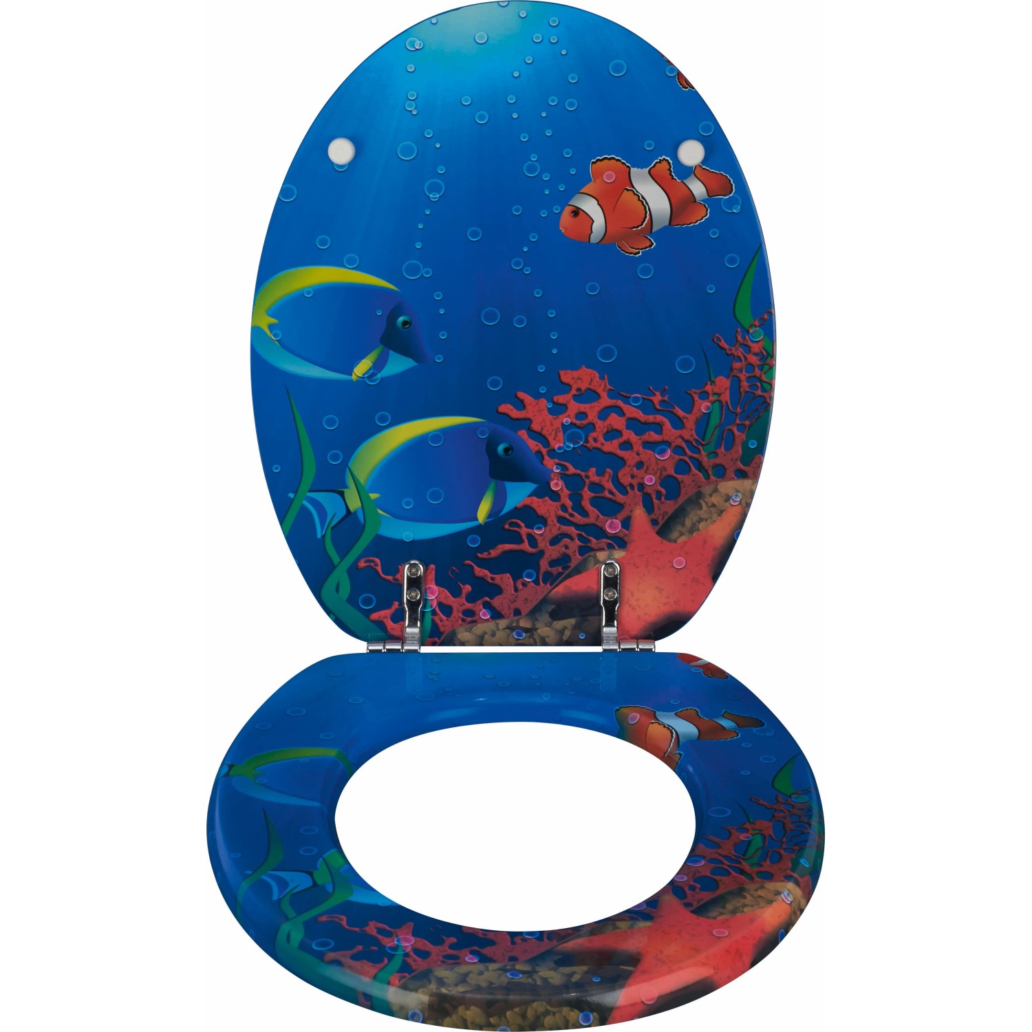 WC-Sitz Ardila Holzkern Ozean mit Unterwasserwelt-Motiv, Korallen und Fischen.