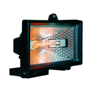 Schwarzer Halogenstrahler HL120W für Aussen, aus Aluminiumguss mit Glas.