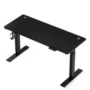 Elektrisch höhenverstellbarer, schwarzer Schreibtisch (140x70cm) mit USB-Ladestation und Anti-Kollisionssystem.
