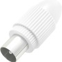 Weißer Hama Antennen-Stecker Koax, klemmbar für Kabelfernsehen.
