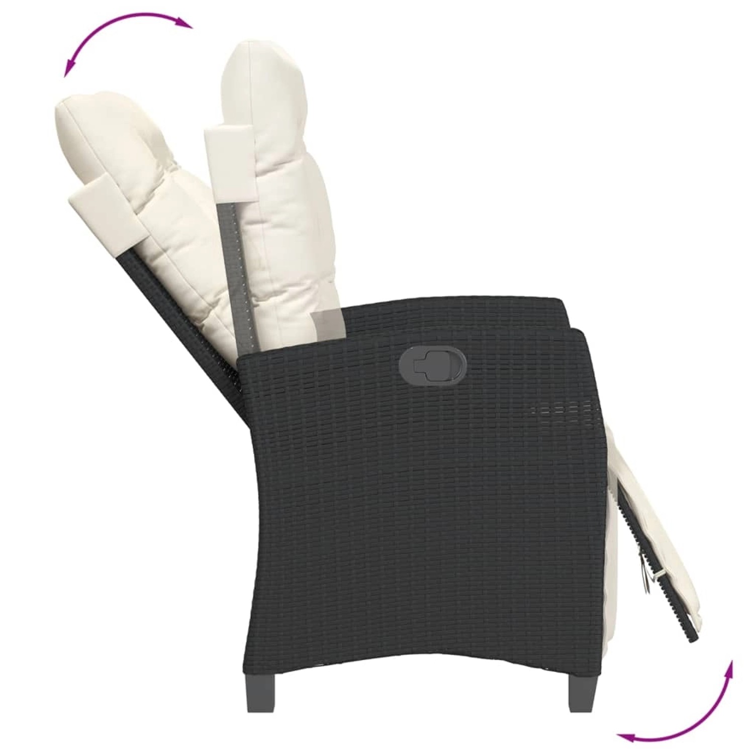 Verstellbarer Gartenstuhl aus Polyrattan mit Kissen, Teil der vidaXL 3-tlg. Essgruppe.