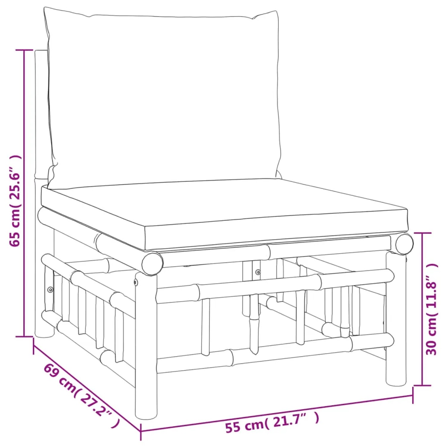 vidaXL Gartenmöbel: Lounge-Set aus Bambus mit dunkelgrauen Kissen, 6-teilig, Modell 13.
