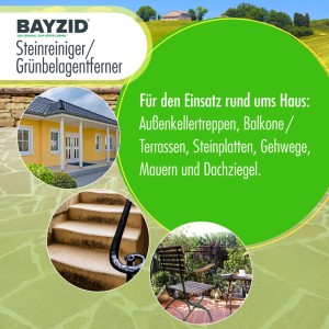 Bayzid Steinreiniger Grünbelag-Entferner: Anwendungsbeispiele für Steinreinigung im Außenbereich.