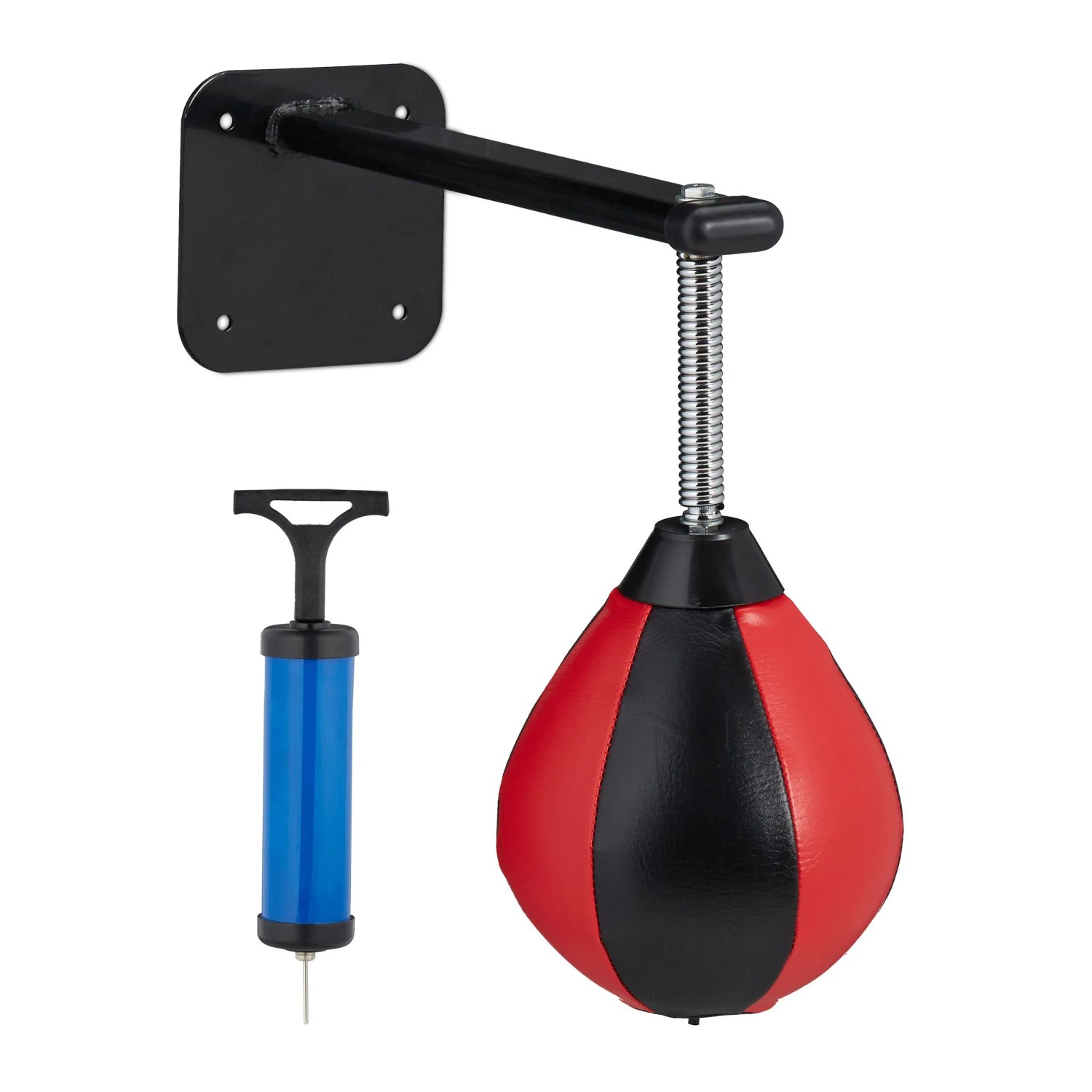 Relaxdays Punchingball Stahl Kunststoff Schwarz Rot Silber Wandmontage Einstellbar 37,5 cm x 17 cm x 45 cm 1,4 kg