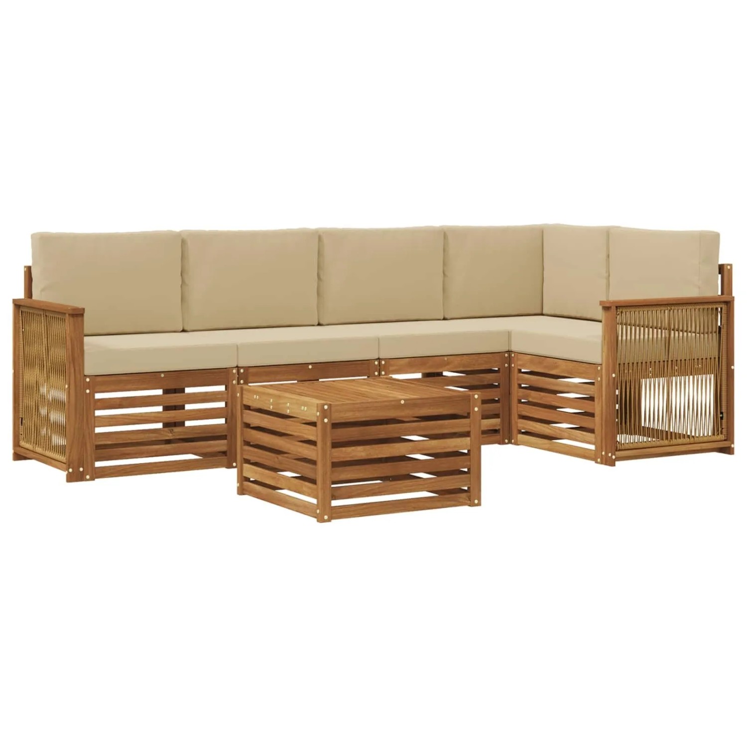 vidaXL Ecksofa Set 5 Stk Natur Massives Akazienholz und Polyester 3384389