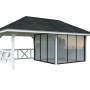 Palmako Pavillon Bianca Set, 588x300 cm, weiß lackiert. Weekendhaus mit Schiebetüren und Geländer.