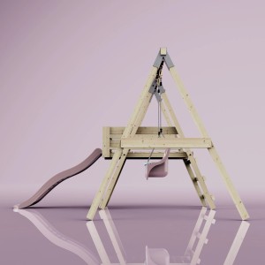 PolarPlay Schaukel Rotfuchs Altrosa mit Rutsche und Babyschaukel aus Holz.