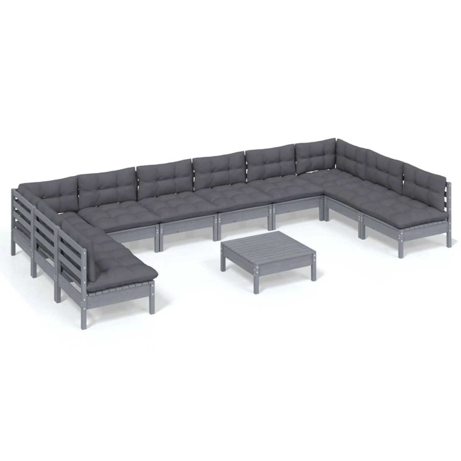 vidaXL 11-tlg Garten-Lounge-Set mit Kissen Grau Kiefer Massivholz Modell 24 günstig online kaufen