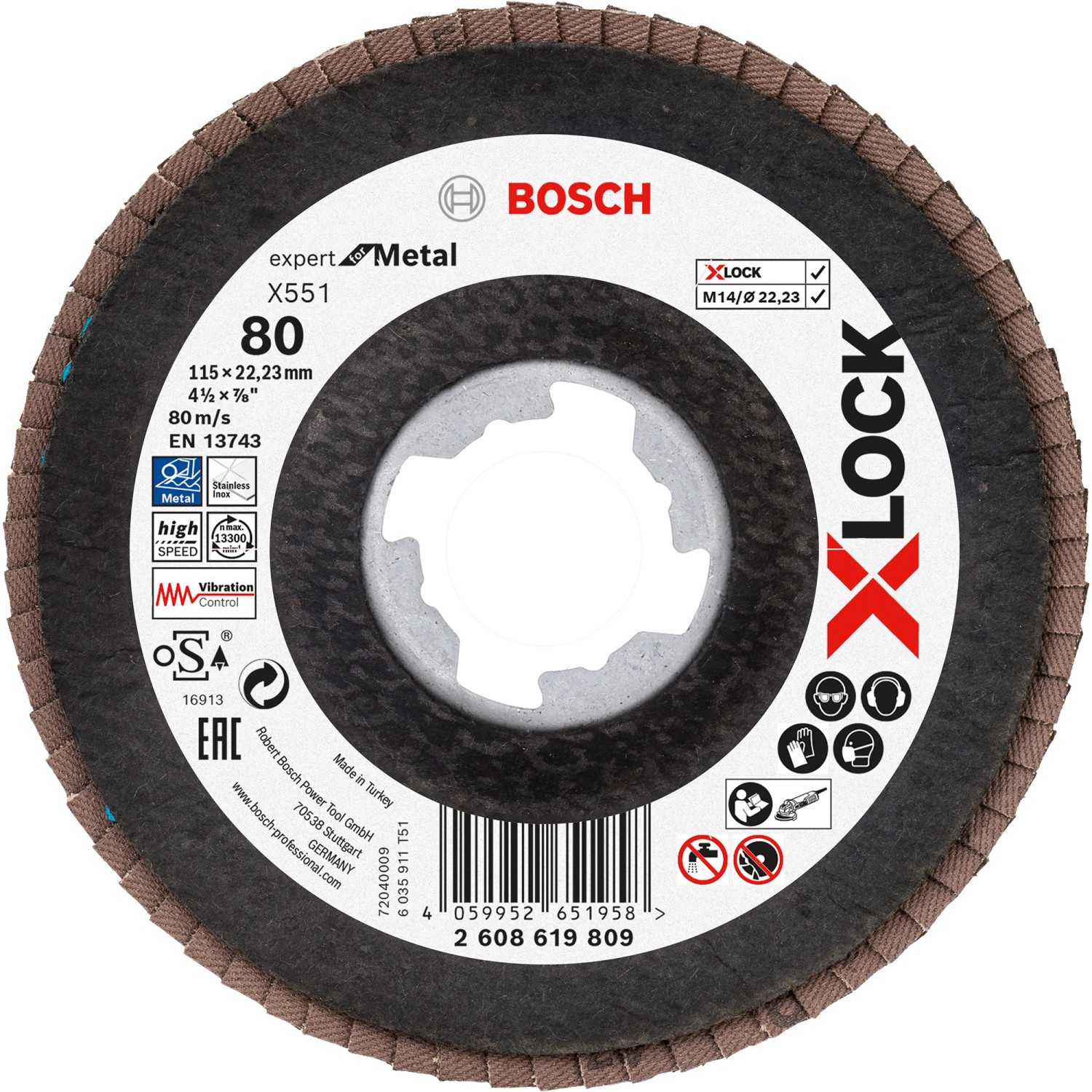 Bosch Fächerschleifscheibe X-Lock X551 Metall 115 x 22,23 mm K80