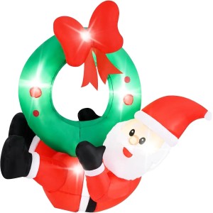 Costway LED Weihnachtsmann mit Kranz Wand Draußen 120CM