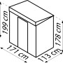 Skizze: Globel Metall-Gerätehaus Skillion 64, 171x113cm, mit Maßangaben. Ideal zur Gartenaufbewahrung.