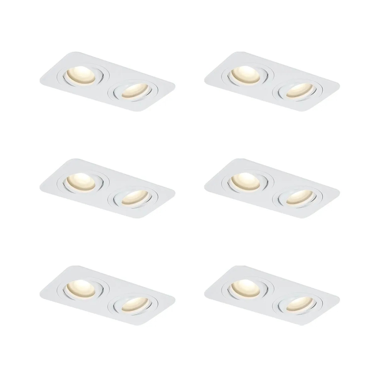 QAZQA Set mit 6 Runden Einbaustrahlern Weiß GU10 50mm Dreh  und Schwenkbar IP44 2 Flammig AlberTo