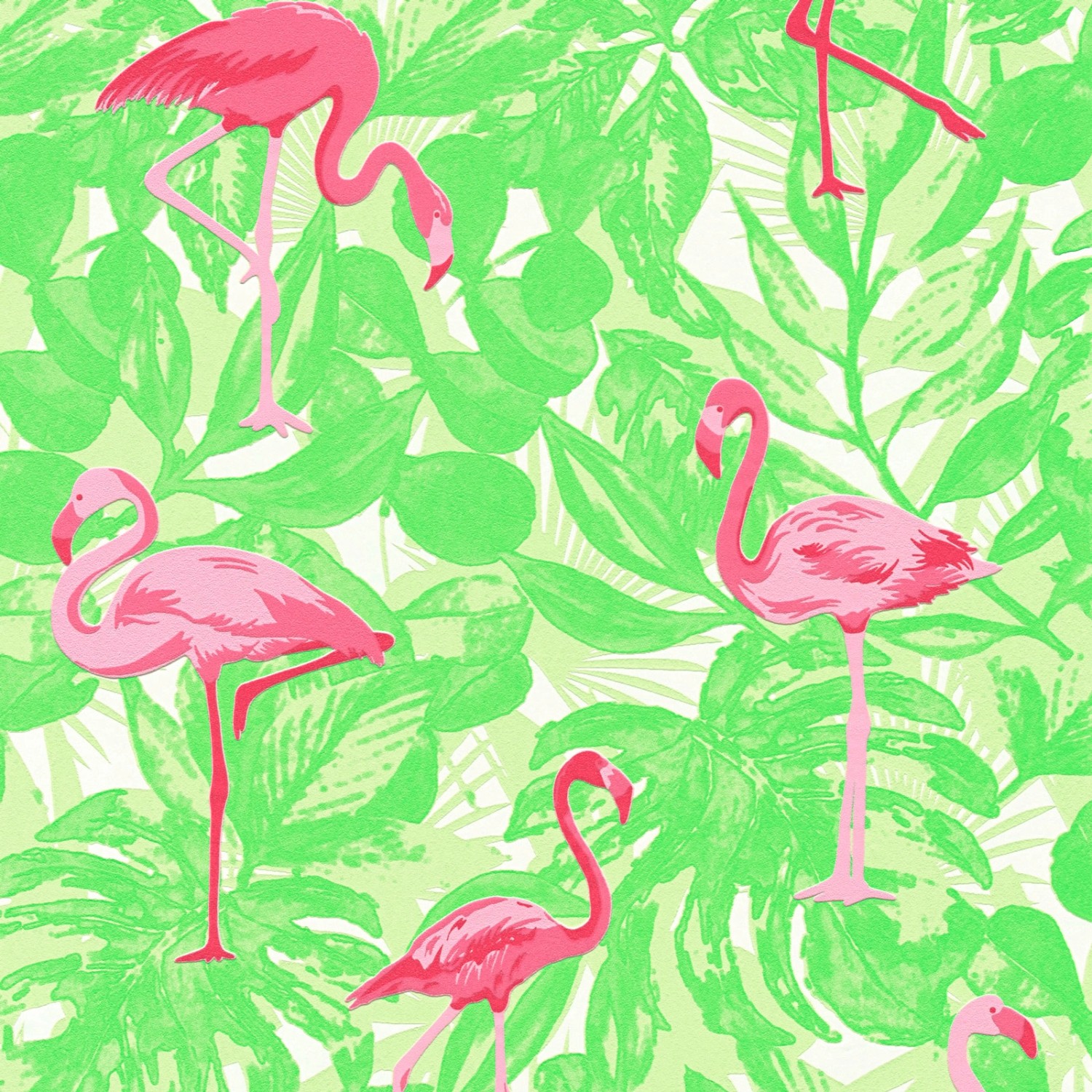 Bricoflor Tropical Tapete in Grün Pink Neon Vliestapete mit Flamingo in Hellgrün Rosa ausgefallene Vogel Wandtapete mit 