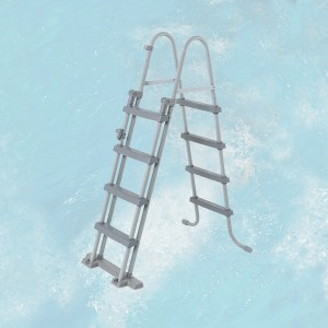 Graue Weka Übersteigleiter für Aufstellbecken mit drei klappbaren Kunststoffstufen.