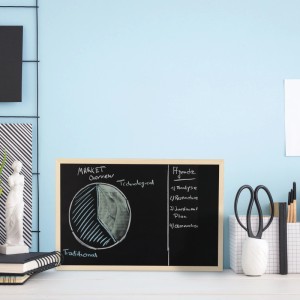 Relaxdays Kreidetafel mit Holzrahmen, 30x40 cm, beschriftet mit Diagramm und Agenda, ideal für Bürobedarf.