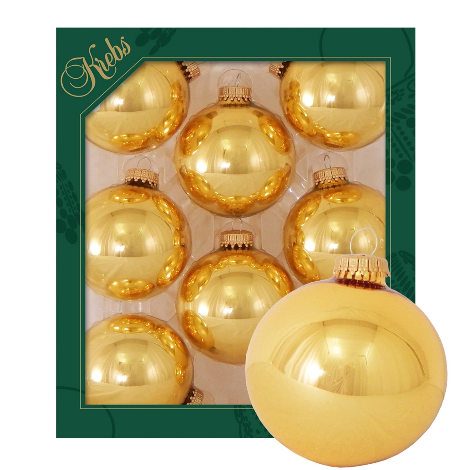 Krebs Glas Lauscha Weihnachtskugeln Honiggold Glanz Uni 8er-Set 7cm