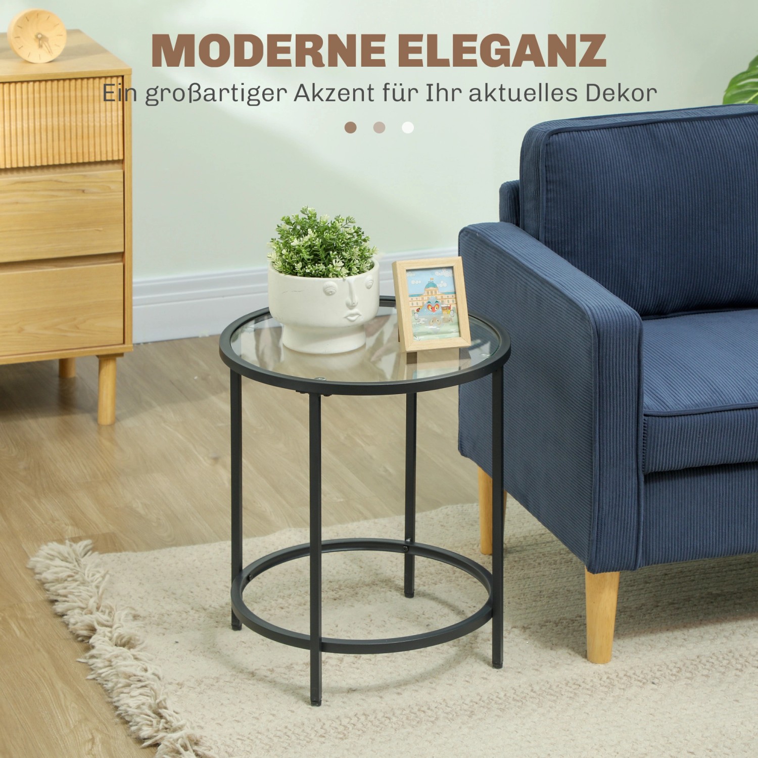 HOMCOM Couchtisch mit Glasplatte und schwarzem Metallgestell. Eleganter Wohnzimmertisch.