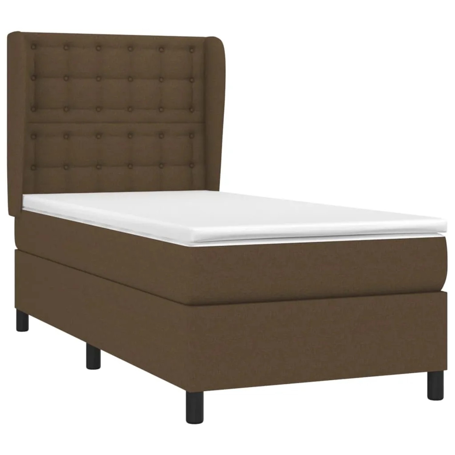 Dunkelbraunes vidaXL Boxspringbett 90x190 cm mit Stoffbezug und Matratze.