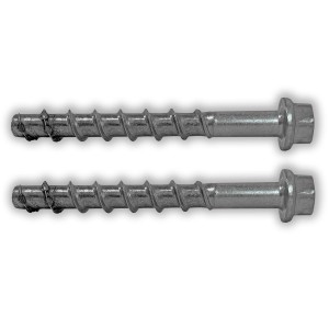 Zwei Treba Betonschrauben B37, Ø10 mm x 95 mm, aus V4A Edelstahl für Treppen und Geländer.