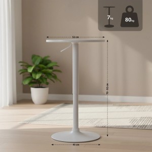 Weißer, runder, höhenverstellbarer DELUKE Stehtisch STEN mit 52cm Durchmesser und weißem Stahlgestell in modernem Raum.