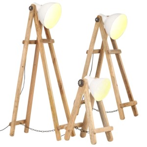 vidaXL Stehlampen 3 Stk Weiß E27 Mango Massivholz 320594