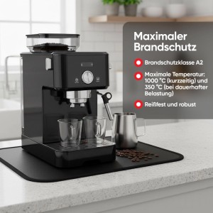 Evocamp Feuerfeste Matte unter Kaffeemaschine, 30x30cm, Hitzeschutz für Oberflächen.