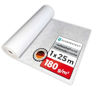 Scorprotect Abdeckvlies, 1x25 m, selbsthaftend, weiß, 180g/m², für Bodenschutz bei Renovierung.