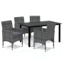 vidaXL 5-tlg. Garten-Essgruppe Grau: Tisch mit 4 Rattan-Stühlen und Kissen für Garten, Terrasse oder Balkon.