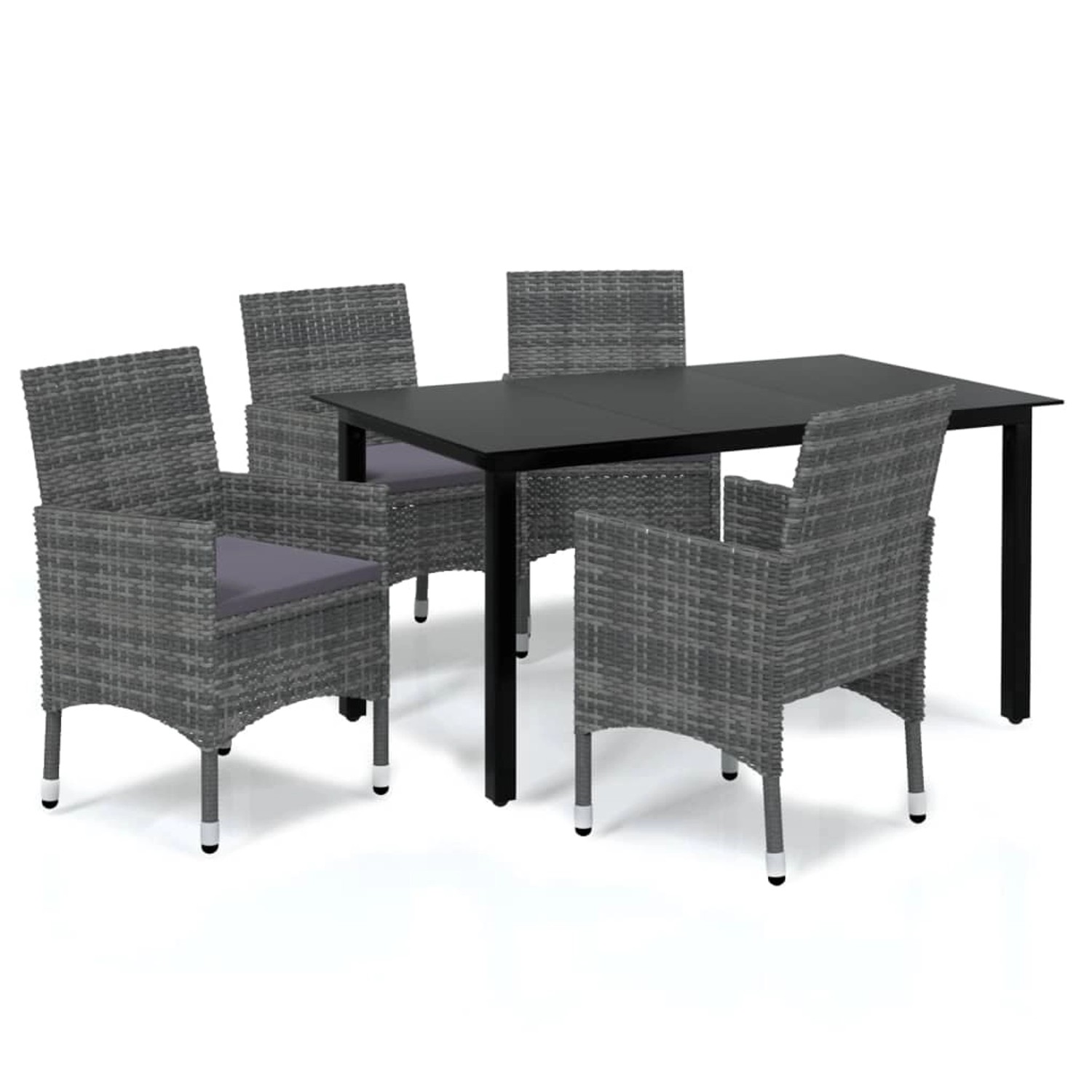 vidaXL 5-tlg Garten-Essgruppe mit Kissen Poly Rattan Grau Modell 11