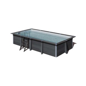 Rechteckiger Gre Pool Avantgarde WPC Pool in Braun mit Leiter und LED, 606x326x124 cm.