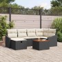Schwarzes 7-teiliges vidaXL Garten-Sofa-Set aus Poly Rattan mit Kissen.